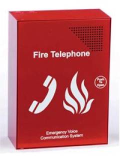 C-TEC FIRE TELEPHONE IN RED METAL BOX, PUSH TO OPEN DOOR (TYPE A)